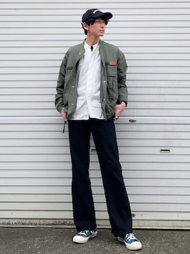 「UNIVERSAL OVERALL（ユニバーサルオーバーオール）のアイテム（ジャケット/アウター）」を使った、PEEYANさん（メンズ・180cm）の春コーディネート