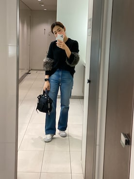 「Banana Republic（バナナリパブリック）のアイテム（ニット/セーター、ブラック系）」を使った、yukina さん（レディース）の冬コーディネート