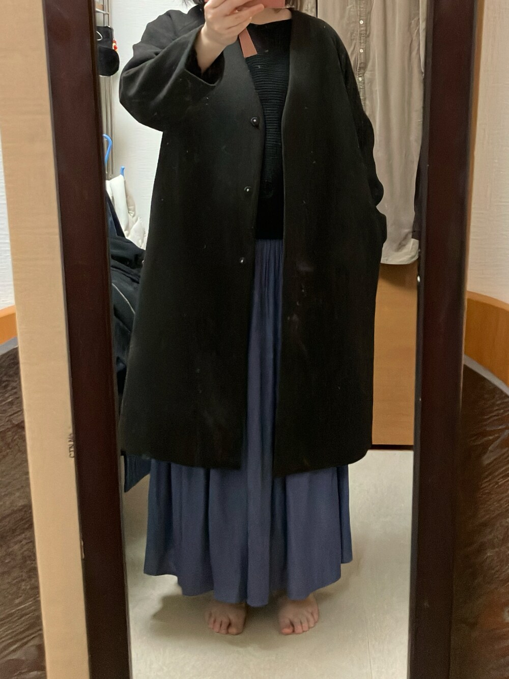 「GLOBAL WORKのアイテム（ニット/セーター、ブラック系）」を使った、みみさん（レディース・157cm）の春コーディネートの1枚目の写真