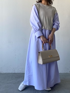 「ニットドッキングワンピース」｜くすみんさん（レディース・153cm）の冬コーディネート