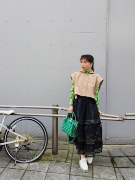 「緑」｜「アイテム（トレンチコート）」を使った、K-Sweetさん（レディース・161cm）の春コーディネート