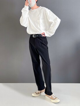 「チャックテイラー」｜「アイテム（スラックス）」を使った、Ryotaさん（メンズ・170cm）の冬コーディネート