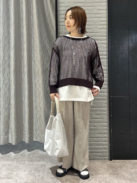 「THE SHOP TK （ザ ショップ ティーケー ）のメッシュニットプルオーバー（ニット/セーター、ブラウン系）」を使った、ga_ri_0411さん（レディース・158cm）の春コーディネート