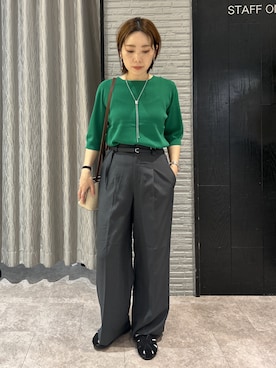 「THE SHOP TK （ザ ショップ ティーケー ）の【S-XL/ひんやりタッチ】美しさ際立つ 6分袖ニット 洗濯機OK/UVケア/毛玉になりにくい（ニット/セーター、グリーン系）」を使った、ga_ri_0411さん（レディース・158cm）の春コーディネート