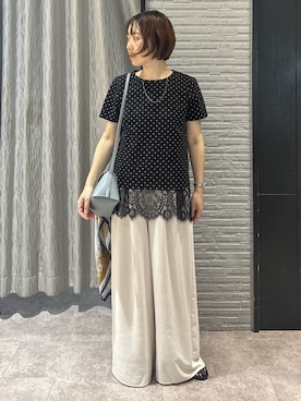 「THE SHOP TK （ザ ショップ ティーケー ）の大人にちょうどいい チャーム付きドット柄Tシャツ（Tシャツ/カットソー、ブラック系）」を使った、ga_ri_0411さん（レディース・158cm）の夏コーディネート