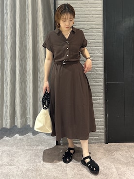「THE SHOP TK （ザ ショップ ティーケー ）の【S-XL/ひんやり/防しわ】欲しいが詰まった 上品フィット＆フレアワンピース（ワンピース、ブラウン系）」を使った、ga_ri_0411さん（レディース・158cm）の春コーディネート