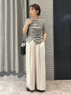 「THE SHOP TK （ザ ショップ ティーケー ）のフロントタックカットソー（Tシャツ/カットソー、グレー系）」を使った、ga_ri_0411さん（レディース・158cm）の夏コーディネート