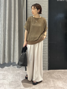 「THE SHOP TK （ザ ショップ ティーケー ）の見た目涼やか メッシュジャカードトップス（Tシャツ/カットソー、ベージュ系）」を使った、ga_ri_0411さん（レディース・158cm）の夏コーディネート