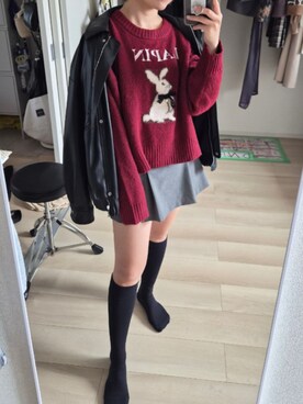 「PALEMOのアイテム（ニット/セーター、レッド系）」を使った、れんさん（レディース・151cm）の秋コーディネート