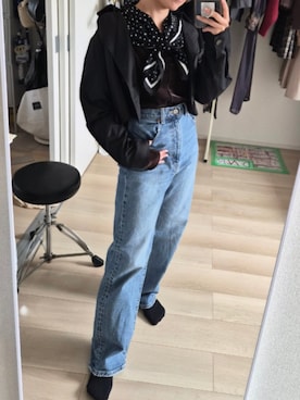 「GU（ジーユー）のブラフィールレーシータンクトップ（アンダーウェア、ブラック系）」を使った、れんさん（レディース・151cm）の秋コーディネート