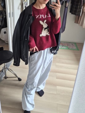 「PALEMOのアイテム（ニット/セーター、レッド系）」を使った、れんさん（レディース・151cm）の秋コーディネート