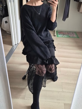 「HARE（ハレ）の【NANA×HARE】レースフリルイレヘムスカート（スカート、ブラック系）」を使った、れんさん（レディース・151cm）の秋コーディネート