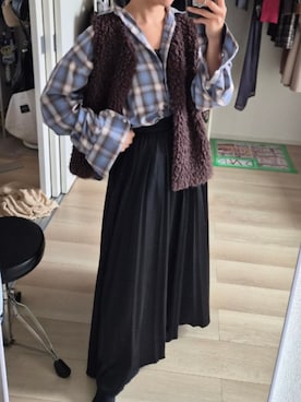 「LOWRYS FARM（ローリーズファーム）のアソートチェックＢＩＧシャツ  525629（シャツ/ブラウス、ブルー系）」を使った、れんさん（レディース・151cm）の秋コーディネート