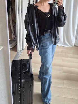 「LOWRYS FARM（ローリーズファーム）のデニムフレアパンツ　 498676（デニムパンツ、ブルー系）」を使った、れんさん（レディース・151cm）の秋コーディネート