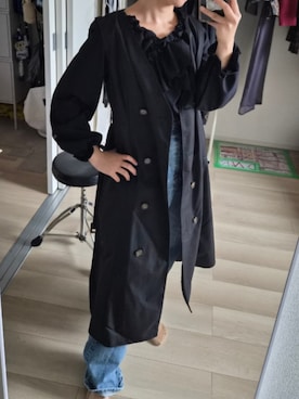 「ESPITMURのアイテム（チェスターコート、ブラック系）」を使った、れんさん（レディース・151cm）の秋コーディネート
