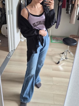 「LOWRYS FARM（ローリーズファーム）のデニムフレアパンツ　 498676（デニムパンツ、ブルー系）」を使った、れんさん（レディース・151cm）の秋コーディネート