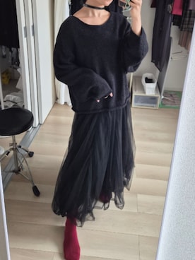「LARUTA（ラルータ）の【LARUTA】ボリュームチュールスカート（スカート、ブラック系）」を使った、れんさん（レディース・151cm）の秋コーディネート