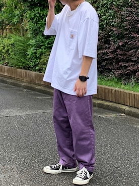 「Carhartt（カーハート）のcarhartt/カーハート Workwear ビッグシルエット 胸ポケット ロゴワッペン  半袖Tシャツ（Tシャツ/カットソー）」を使った、O'n  U160さん（メンズ・155cm）の夏コーディネート