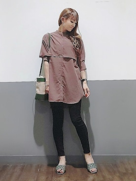 「アイテム（トップス、ブラウン系）」を使った、asukaさん（レディース・168cm）の夏コーディネート