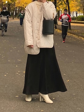 「niko and...（ニコアンド）のアイテム（ノーカラージャケット）」を使った、®️さん（レディース・156cm）の冬コーディネート