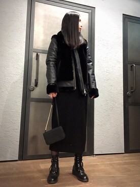 「ムートン」｜「アイテム（その他アウター）」を使った、Mayu (ALLSAINTS)さん（レディース・167cm）の冬コーディネート