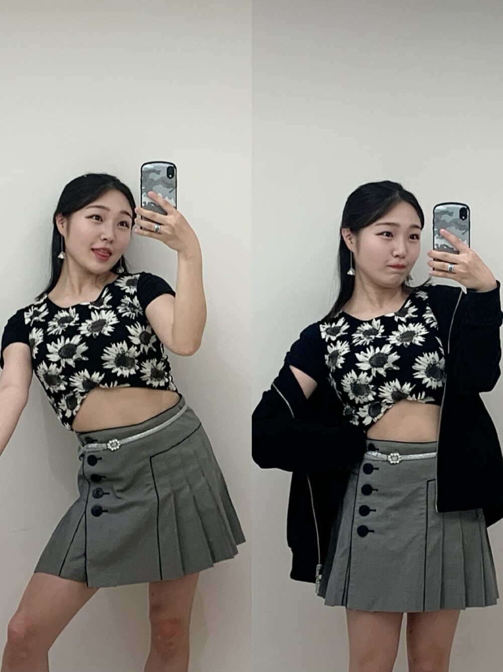 「summer、y2k、ミニスカート、パーカー、burberry、skirt、プレッピー、black、黒、グレー、クロップドトップス、重ね着」｜「Cameron Racyのアイテム（トップス、ブラック系）」を使った、ミニスカの人さん（レディース・159cm）の夏コーディネートの1枚目の写真