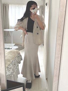 「GU（ジーユー）のアイテム（スカート、ベージュ系）」を使った、てぃ。さん（レディース・158cm）の夏コーディネート