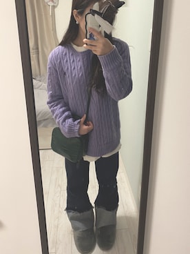 「POLO RALPH LAUREN（ポロ ラルフ ローレン）のケーブル ウールカシミヤ セーター（ニット/セーター、パープル系）」を使った、てぃ。さん（レディース・158cm）の秋コーディネート