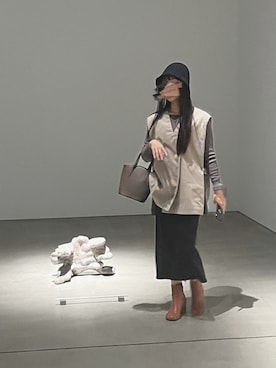 「SHEINのアイテム（帽子、ブラック系）」を使った、てぃ。さん（レディース・158cm）の秋コーディネート