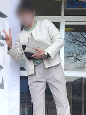 「Honeys（ハニーズ）のアイテム（ノーカラージャケット）」を使った、haruppeさん（レディース・162cm）の春コーディネート
