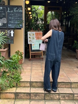 「アイテム（つなぎ/オールインワン、ブルー系）」を使った、sabaさん（レディース・155cm）の秋コーディネート