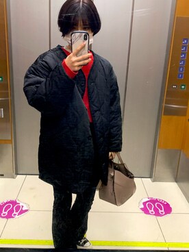 「GRL（グレイル）のアイテム（ノーカラージャケット）」を使った、NALI♡さん（レディース・158cm）の冬コーディネート