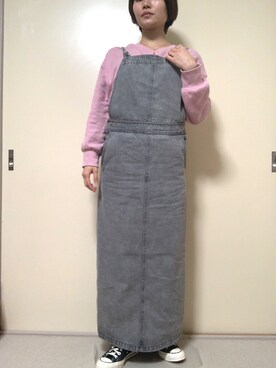 「converse」｜「アイテム（ジャンパースカート）」を使った、NALI♡さん（レディース・158cm）の春コーディネート