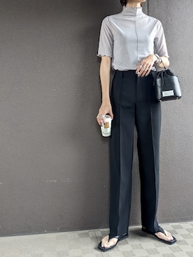 「classicalelf（クラシカルエルフ）のプリーツLOVER。2wayメロープリーツハイネック5分袖トップス（Tシャツ/カットソー）」を使った、maichinさん（レディース・178cm）の春コーディネート