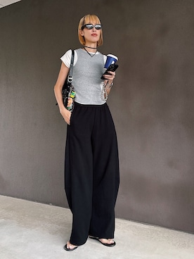 「MOUSSY（マウジー）のCURVE LINE スウェットパンツ（スウェットパンツ）」を使った、maichinさん（レディース・178cm）の夏コーディネート