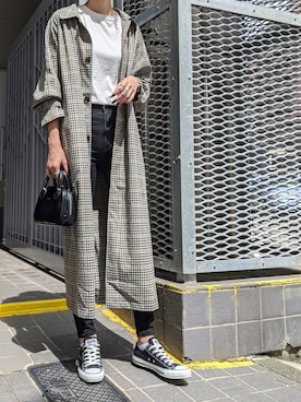 「MOUSSY（マウジー）のアイテム（ステンカラーコート）」を使った、maichinさん（レディース・178cm）の秋コーディネート