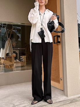 「MOUSSY（マウジー）のLINEN BLEND BASIC シャツ（シャツ/ブラウス、ホワイト系）」を使った、maichinさん（レディース・178cm）の夏コーディネート