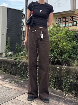「Topologie（トポロジー）のFlat Sacoche Small フラットサコッシュ【バッグ単体】（ショルダーバッグ、ブラック系）」を使った、maichinさん（レディース・178cm）の夏コーディネート