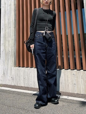 「STYLEMIXER（スタイルミキサー）のパウダーブリーチトップ（Tシャツ/カットソー、ブラック系）」を使った、maichinさん（レディース・178cm）の春コーディネート