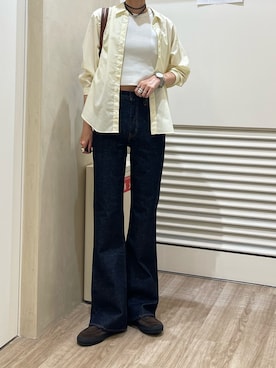 「MOUSSY（マウジー）のOVER シャツ & ビスチェ セット（アンサンブル、イエロー系）」を使った、maichinさん（レディース・178cm）の春コーディネート