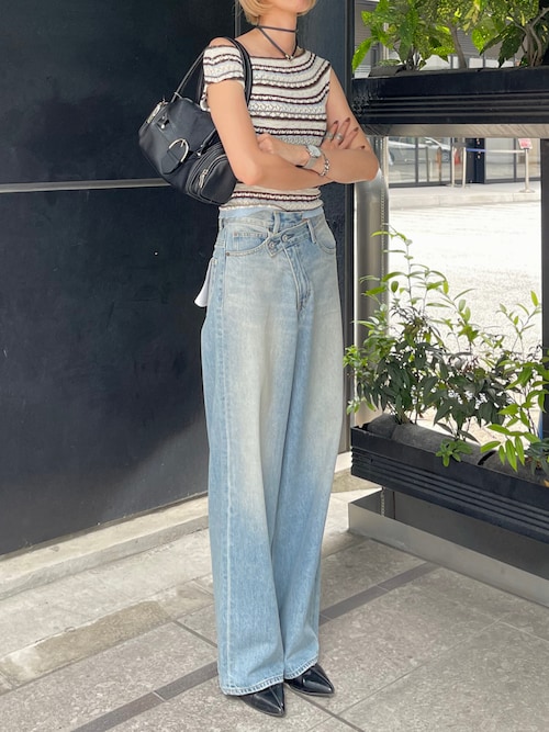 「MOUSSY(マウジー)のSTRIPED OFF SHOULDER トップス(ニット/セーター)」を使った、maichinさん(レディース・178cm)の夏コーディネート