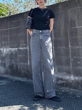 「HANNE（アン）のサイドギャザーTEE（Tシャツ/カットソー）」を使った、maichinさん（レディース・178cm）の夏コーディネート
