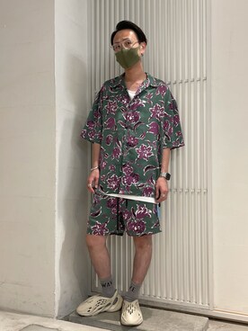 「WHITELAND（ホワイトランド）のWHITELAND/ホワイトランド/クリア伊達メガネ（サングラス）」を使った、Junya Kasugaさん（メンズ・170cm）の夏コーディネート