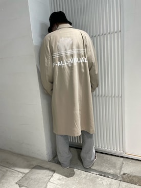「A4A（エーフォーエー）のアイテム（ステンカラーコート）」を使った、Junya Kasugaさん（メンズ・170cm）の冬コーディネート