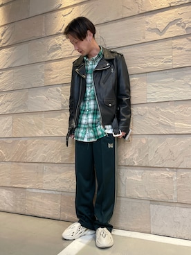 「A4A」｜「アイテム（ライダースジャケット）」を使った、Junya Kasugaさん（メンズ・170cm）の秋コーディネート
