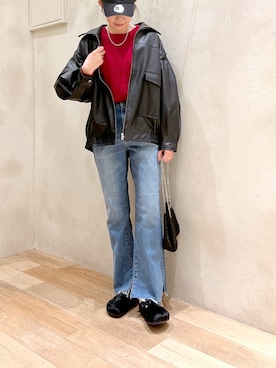 「CIAOPANIC TYPY（チャオパニックティピー）のアイテム（ライダースジャケット）」を使った、タカシマさん（レディース・169cm）の秋コーディネート