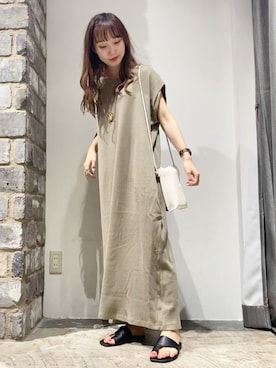 「ワッフルワンピース」｜やぎみさきさん（レディース・152cm）の夏コーディネート