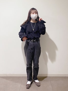 「フリル襟」｜やぎみさきさん（レディース・152cm）の春コーディネート