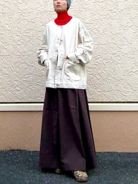 「アイテム（ノーカラージャケット）」を使った、kinさん（レディース・145cm）の秋コーディネート