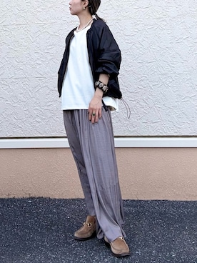 「ITEMS URBANRESEARCH（アイテムズ アーバンリサーチ）のカットジョーゼット7分袖プルオーバー（Tシャツ/カットソー）」を使った、kinさん（レディース・145cm）の秋コーディネート
